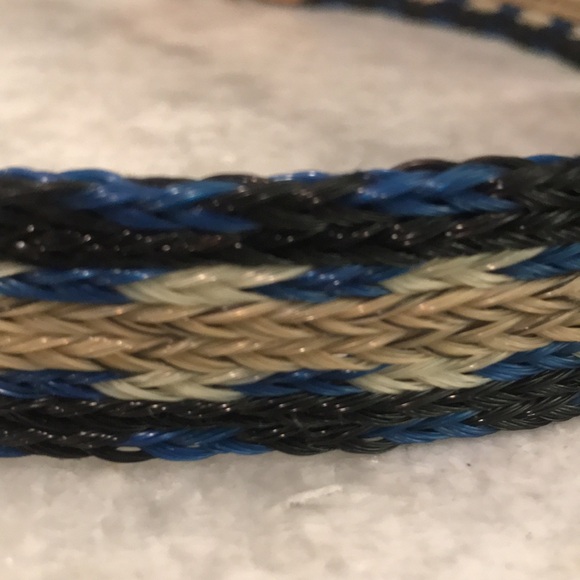 Vintage Western Belt Womens 34 Blue Woven Gold SilverTone Buckle Leather Cowgirl - Picture 7 of 13